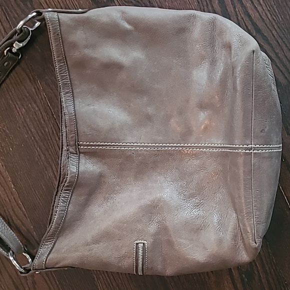 Roots Taupe Leather Slouchy Hobo Shoulder Bag Large Purse Weekend Carry-all - Picture 9 of 15